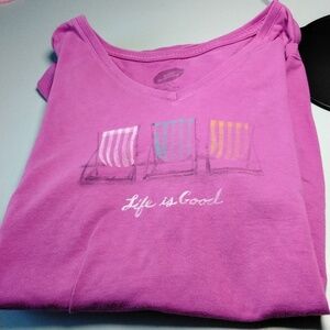 Life is Good crusher tee v neck xxl pink short sleeve